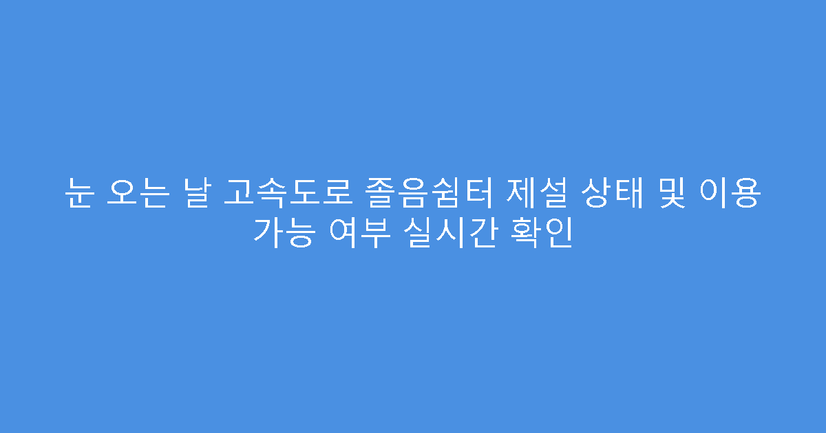 눈 오는 날 고속도로 졸음쉼터 제설 상태 및 이용 가능 여부 실시간 확인