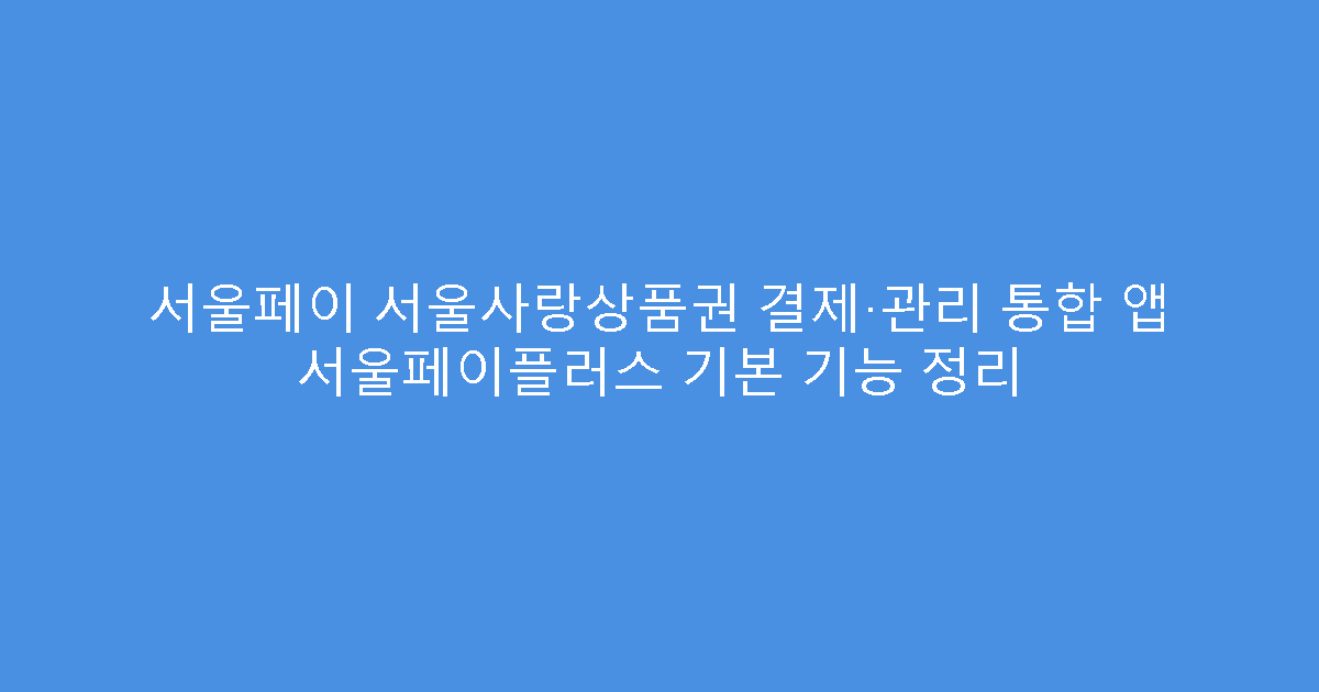서울페이 서울사랑상품권 결제·관리 통합 앱 서울페이플러스 기본 기능 정리