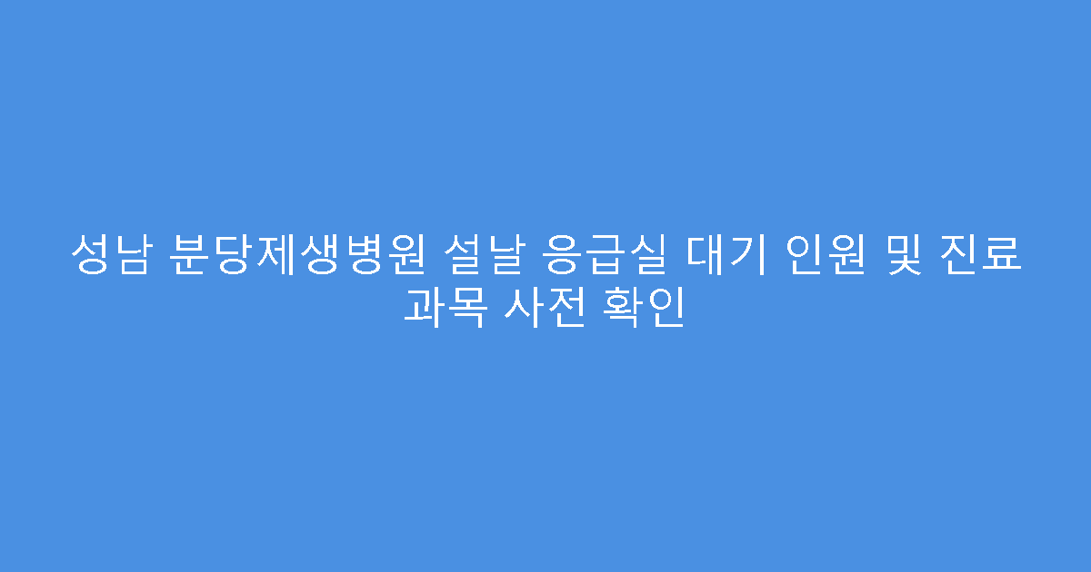 성남 분당제생병원 설날 응급실 대기 인원 및 진료 과목 사전 확인