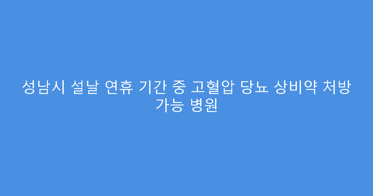 성남시 설날 연휴 기간 중 고혈압 당뇨 상비약 처방 가능 병원