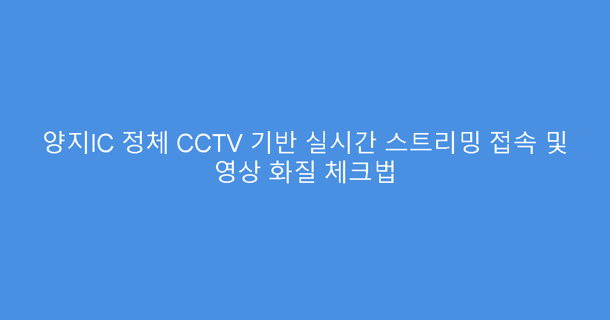 양지IC 정체 CCTV 기반 실시간 스트리밍 접속 및 영상 화질 체크법