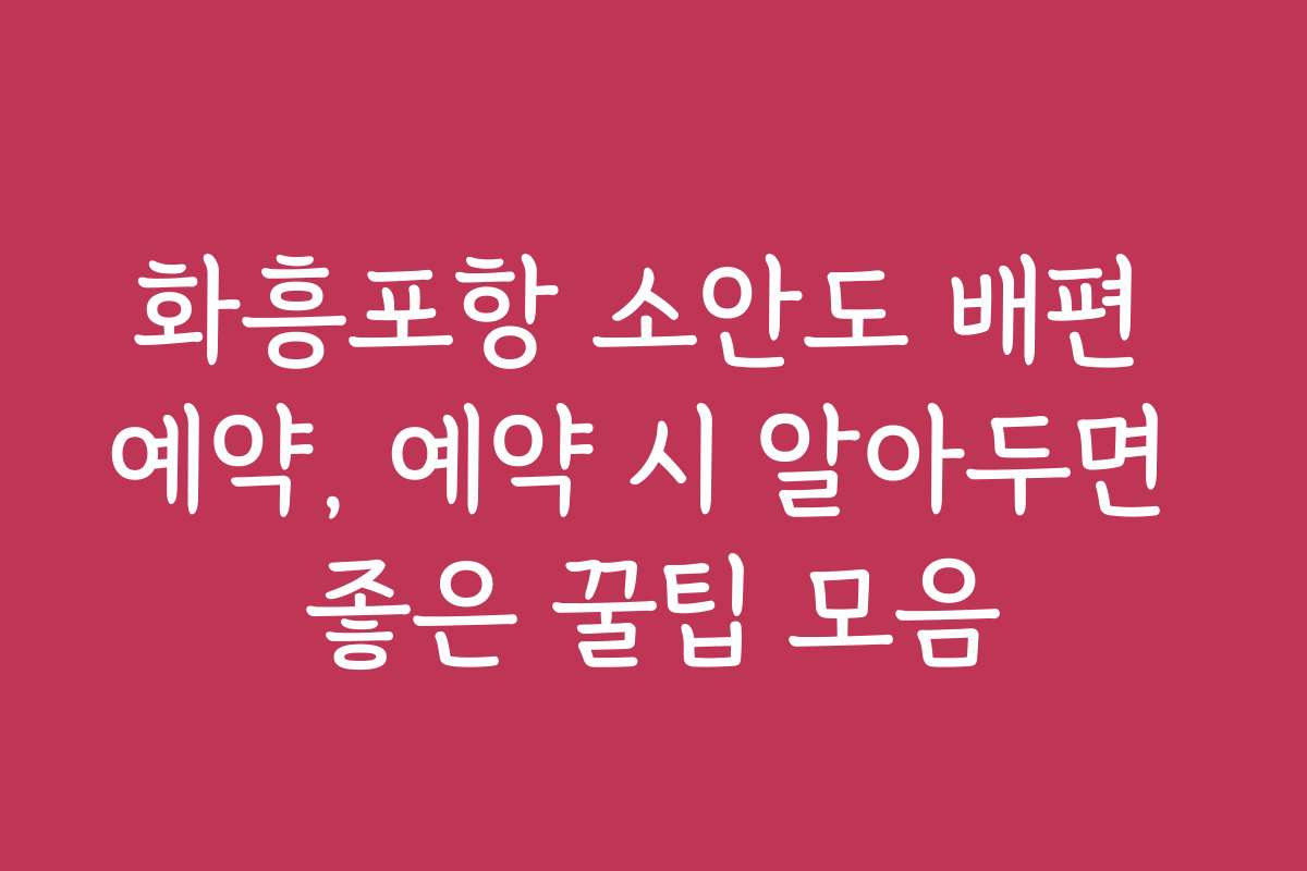 화흥포항 소안도 배편 예약, 예약 시 알아두면 좋은 꿀팁 모음