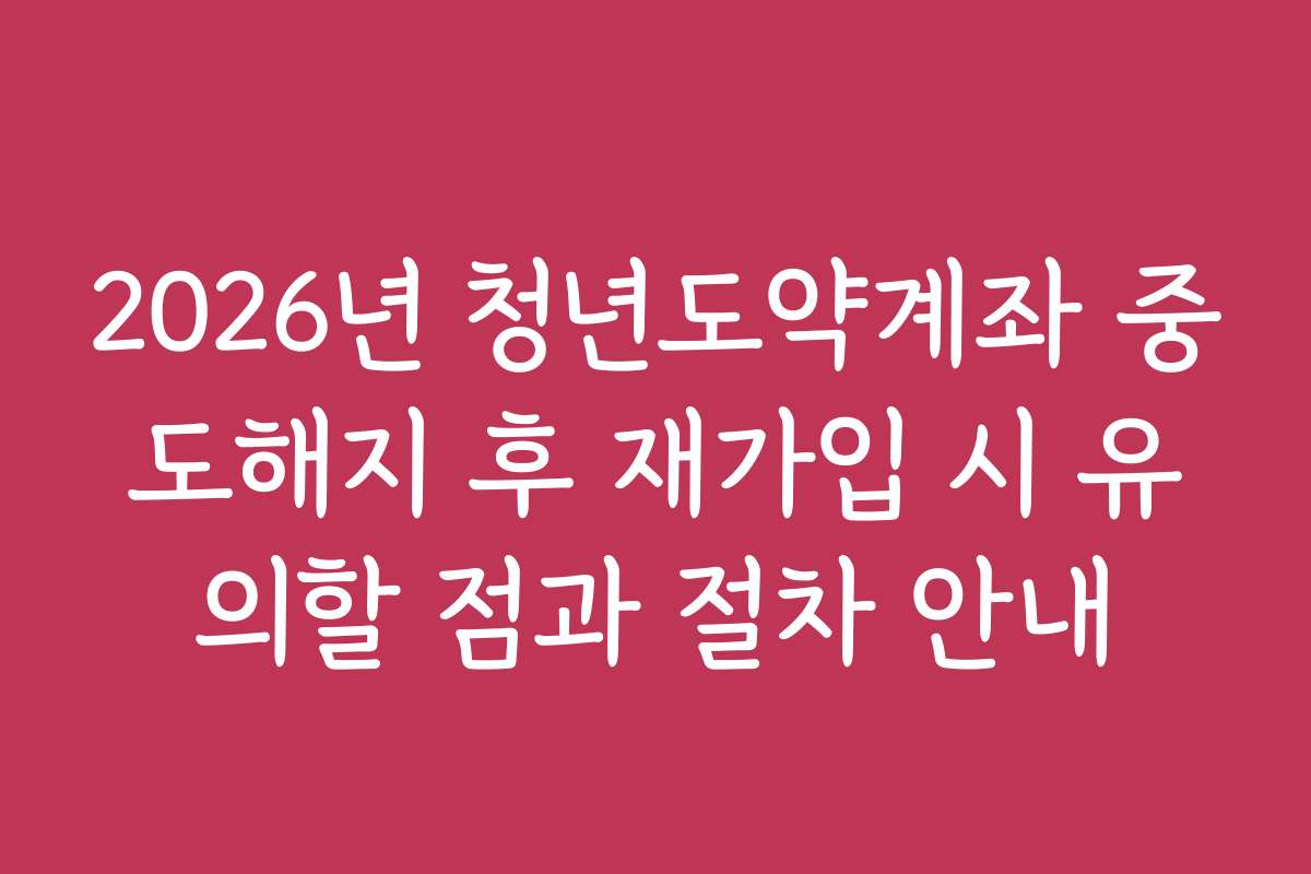 2026년 청년도약계좌 중도해지 후 재가입 시 유의할 점과 절차 안내