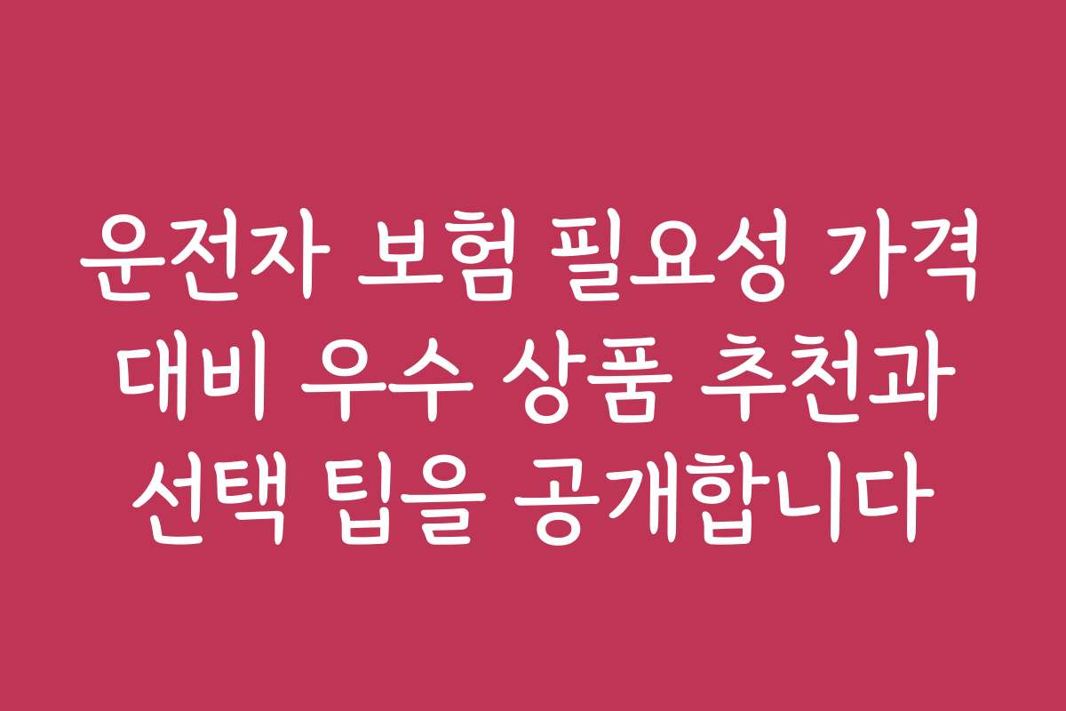 운전자 보험 필요성 가격 대비 우수 상품 추천과 선택 팁을 공개합니다