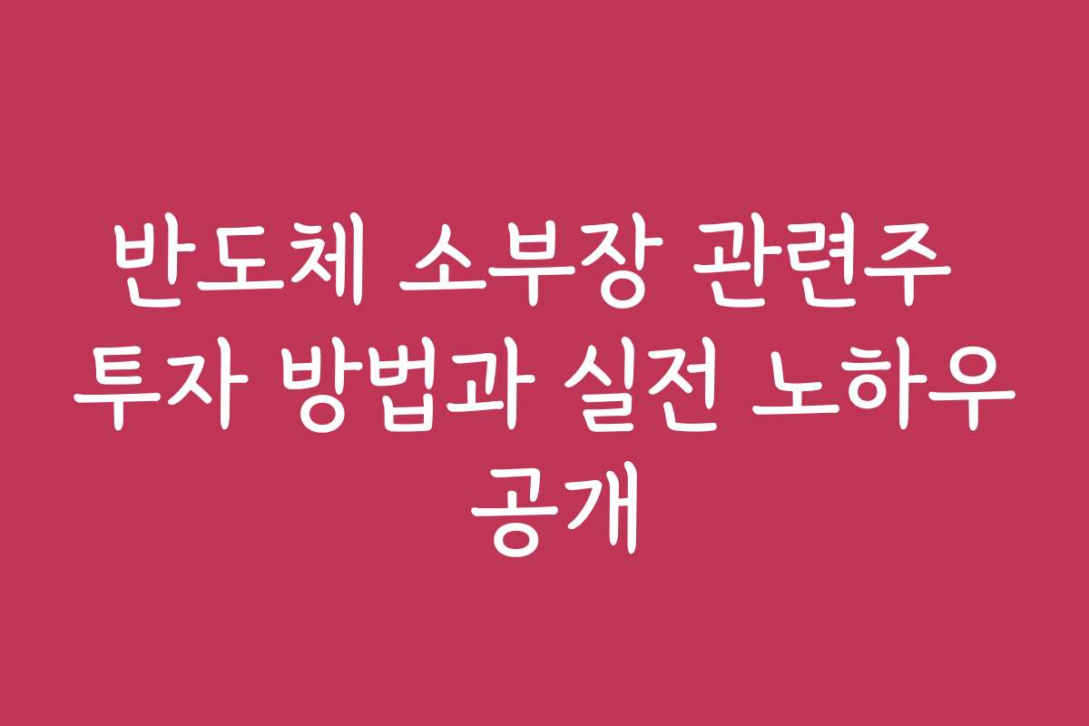 반도체 소부장 관련주 투자 방법과 실전 노하우 공개