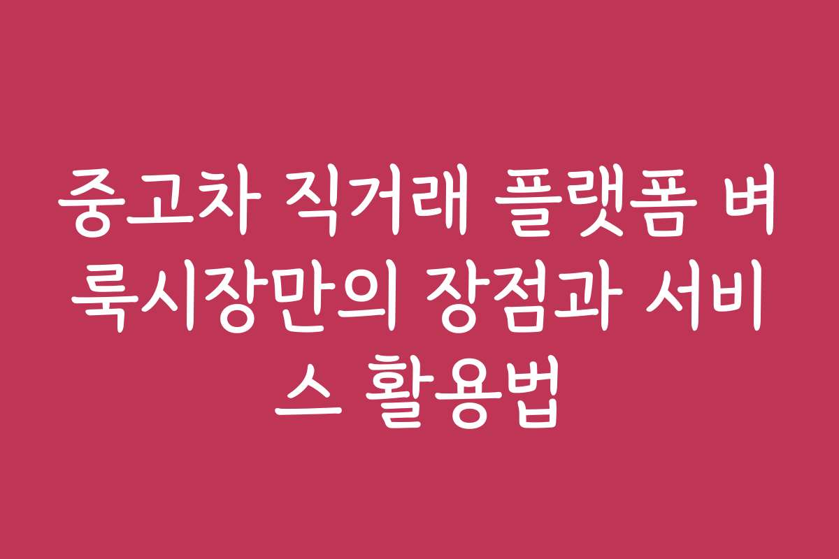 중고차 직거래 플랫폼 벼룩시장만의 장점과 서비스 활용법