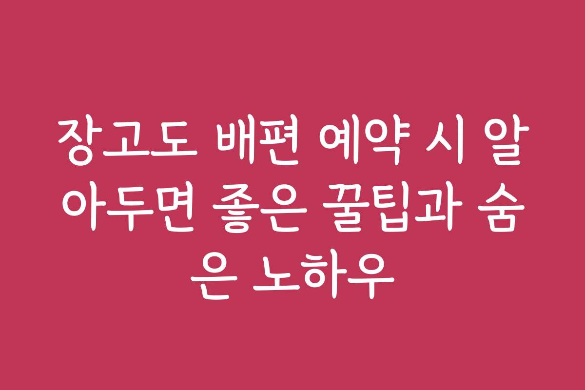 장고도 배편 예약 시 알아두면 좋은 꿀팁과 숨은 노하우
