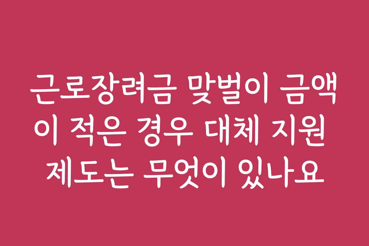 근로장려금 맞벌이 금액이 적은 경우 대체 지원 제도는 무엇이 있나요