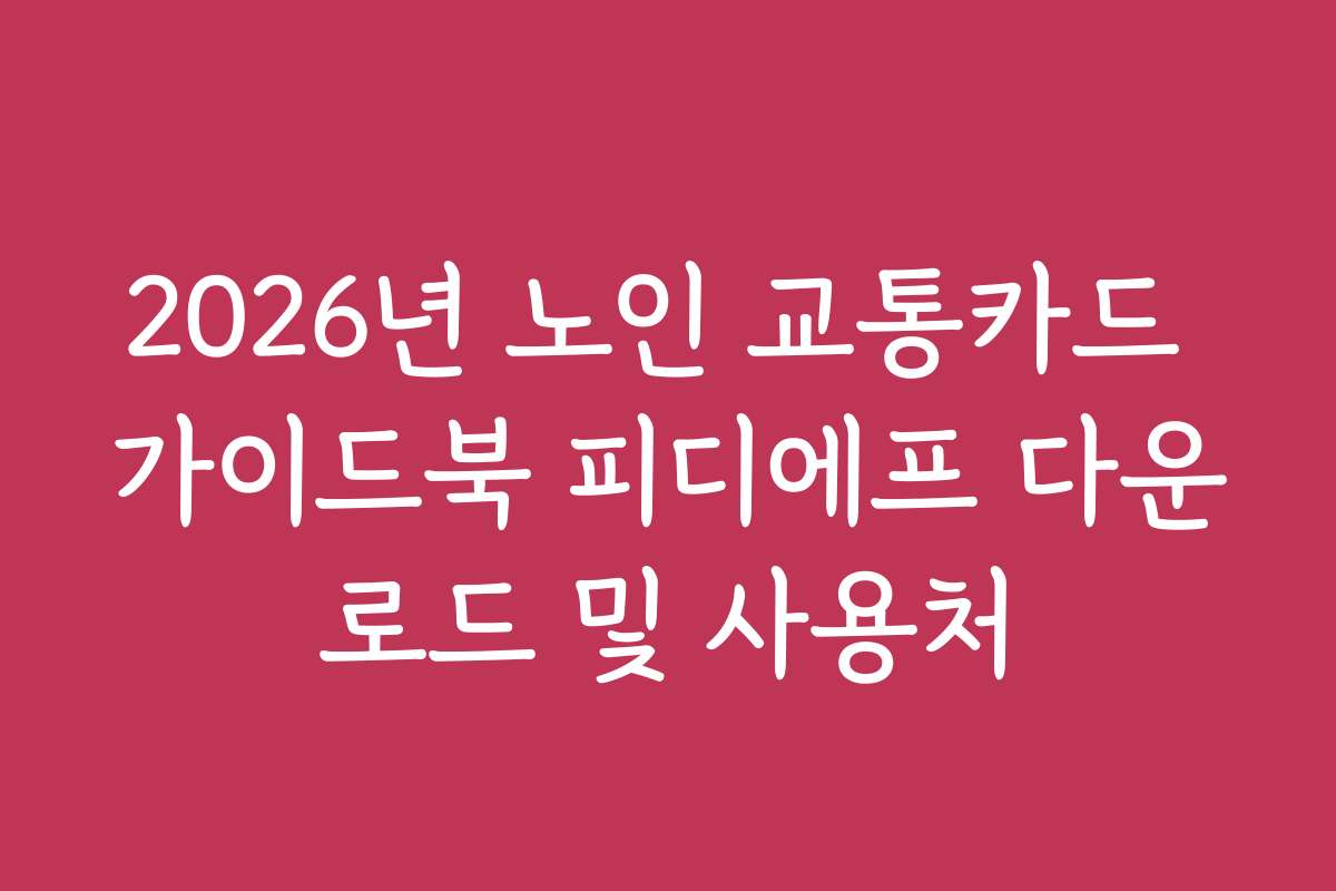 2026년 노인 교통카드 가이드북 피디에프 다운로드 및 사용처