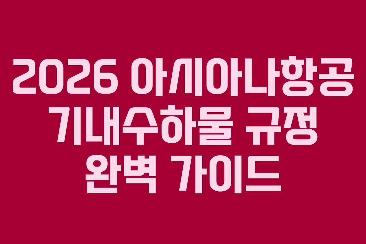 2026 아시아나항공 기내수하물 규정 완벽 가이드