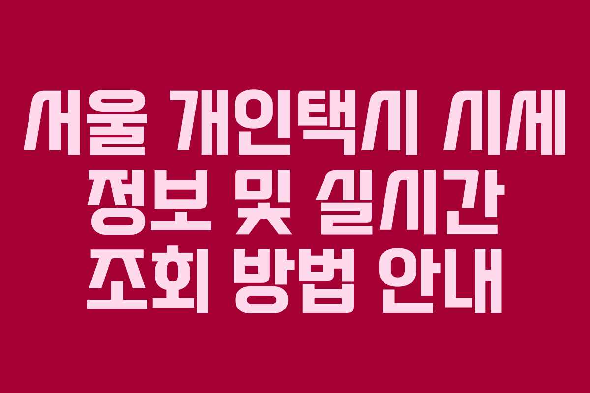 서울 개인택시 시세 정보 및 실시간 조회 방법 안내