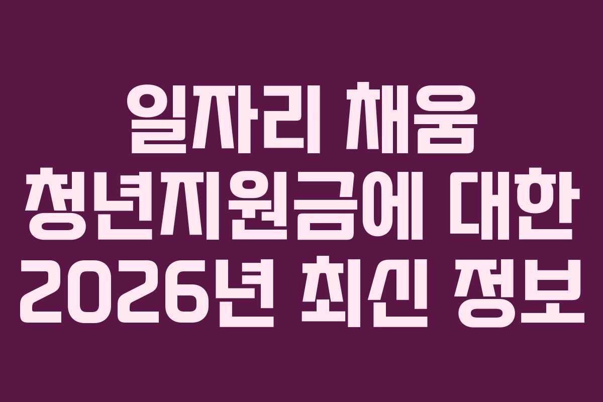 일자리 채움 청년지원금에 대한 2026년 최신 정보