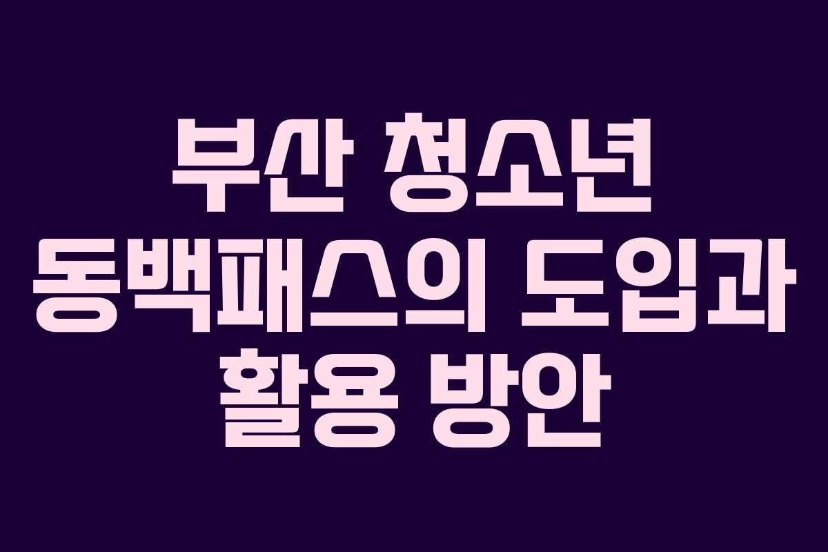 부산 청소년 동백패스의 도입과 활용 방안