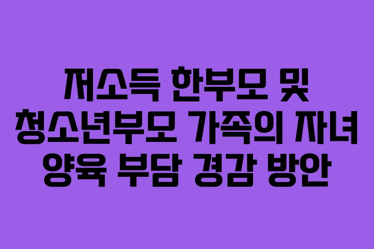 저소득 한부모 및 청소년부모 가족의 자녀 양육 부담 경감 방안