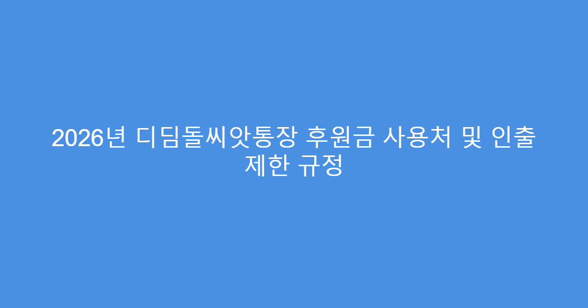 2026년 디딤돌씨앗통장 후원금 사용처 및 인출 제한 규정