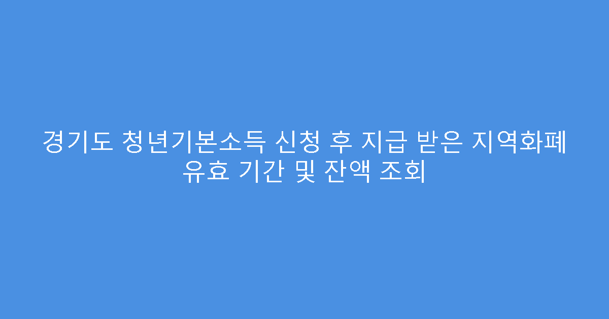 경기도 청년기본소득 신청 후 지급 받은 지역화폐 유효 기간 및 잔액 조회
