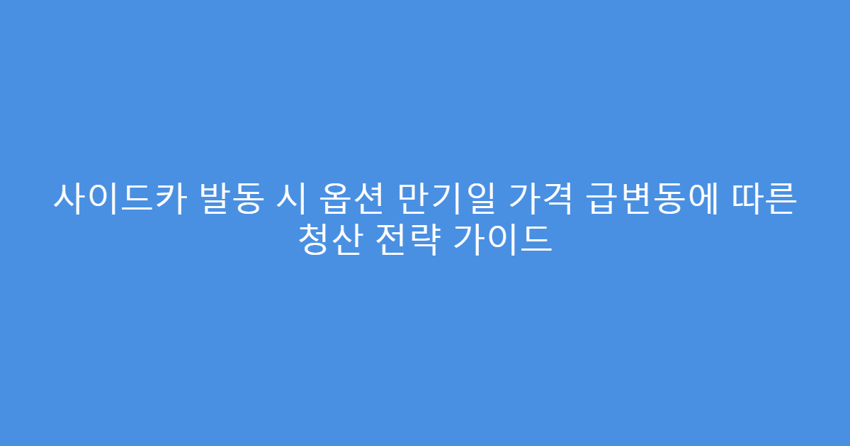 사이드카 발동 시 옵션 만기일 가격 급변동에 따른 청산 전략 가이드