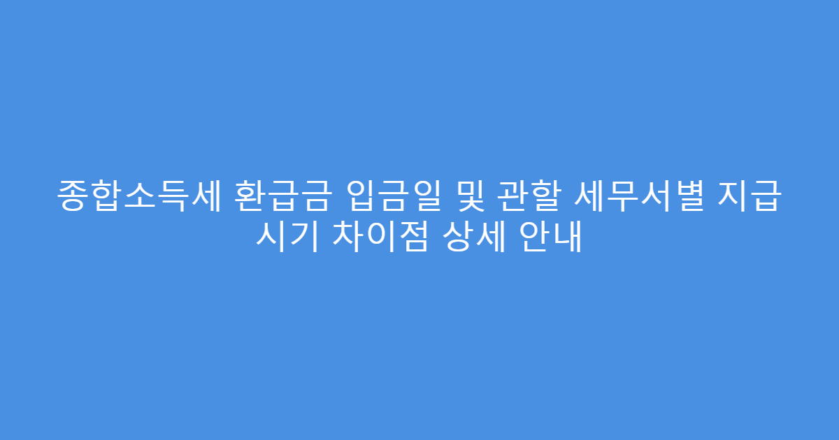 종합소득세 환급금 입금일 및 관할 세무서별 지급 시기 차이점 상세 안내