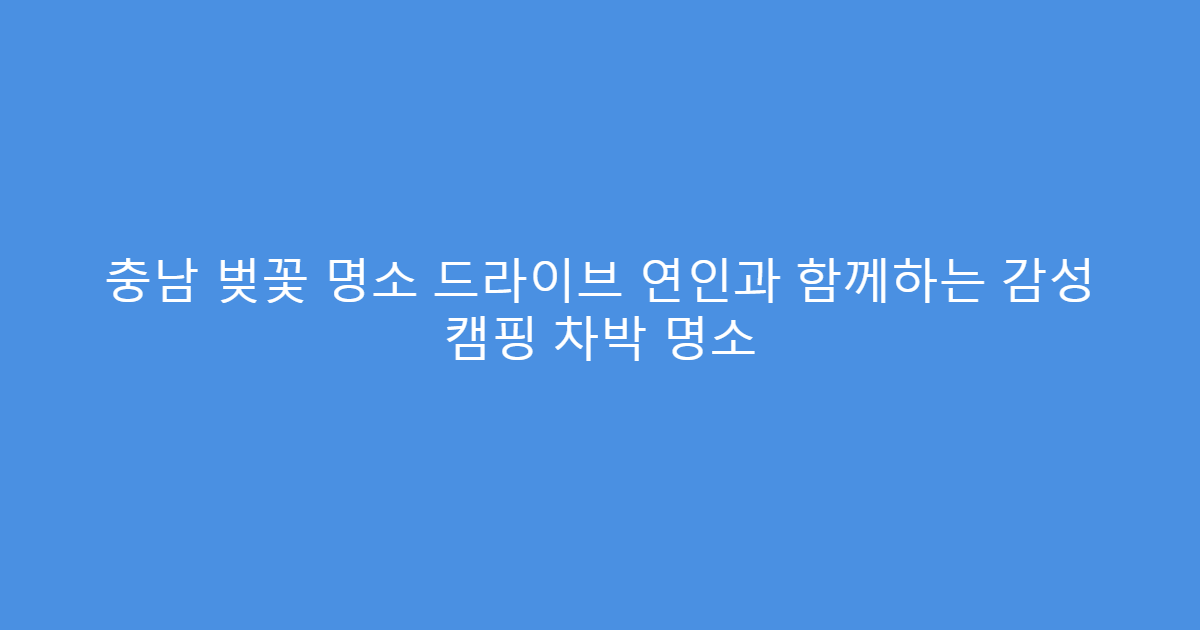 충남 벚꽃 명소 드라이브 연인과 함께하는 감성 캠핑 차박 명소
