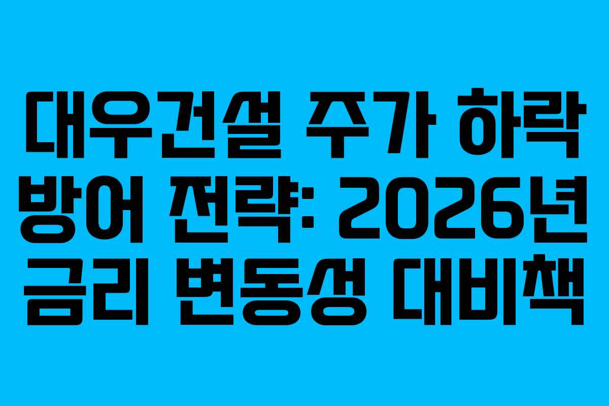 대우건설 주가 하락 방어 전략: 2026년 금리 변동성 대비책