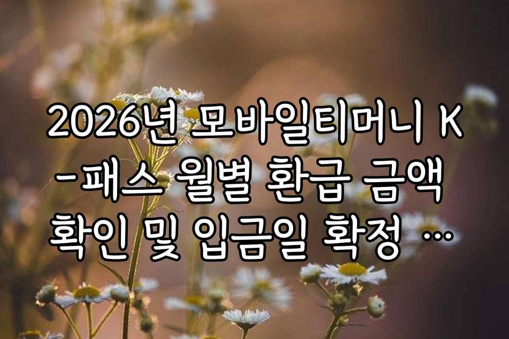 2026년 모바일티머니 K-패스 월별 환급 금액 확인 및 입금일 확정 일정